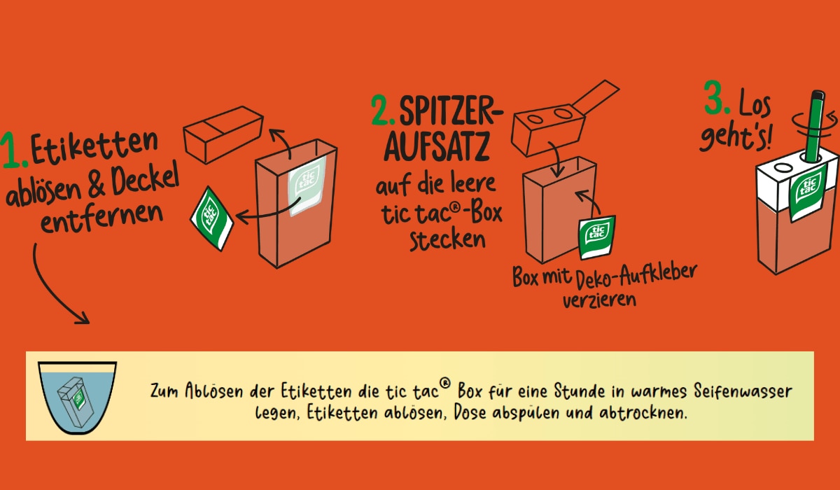 tic tac Packung Anspitzer-Aufsatz verwenden