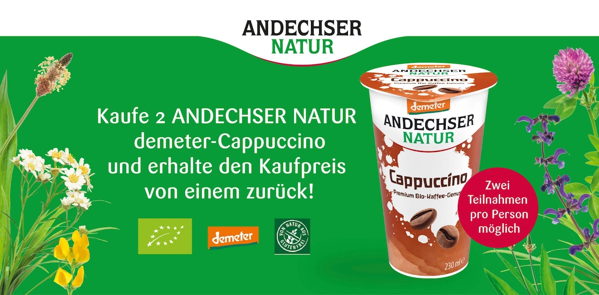 Andechser Natur demeter-Cappuccino gratis testen: Die Cashback-Aktion