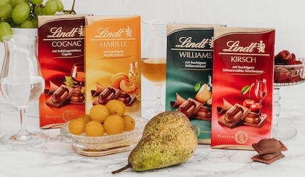 Lindt Alkoholtafeln: Cognac, Marille, Williams, Kirsch & Pflaume