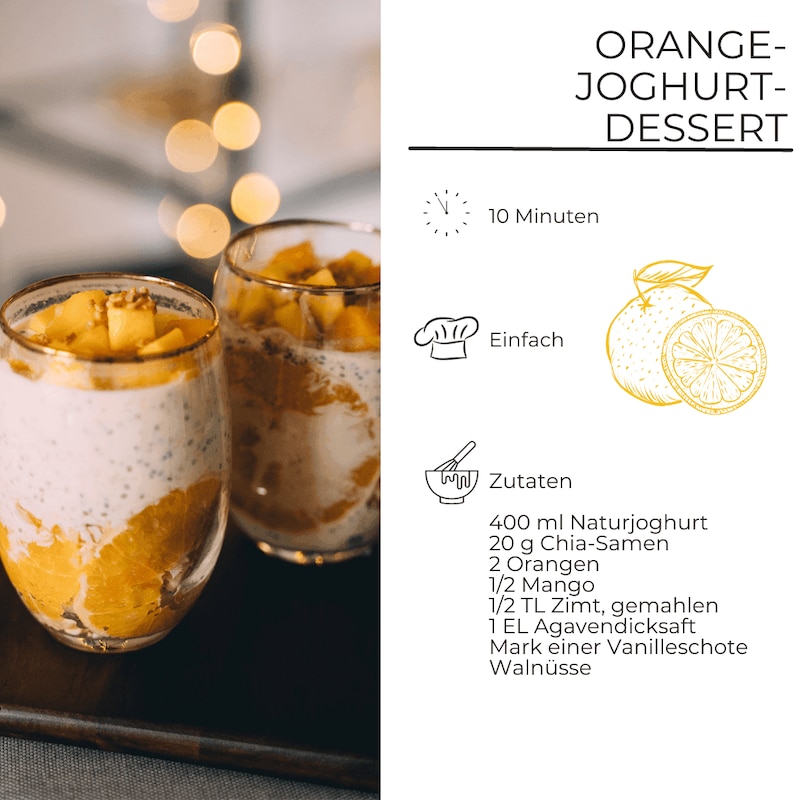 Orange-Joghurt-Dessert Zutatenliste