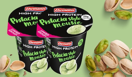 Neue Limited Editionen: Ehrmann HIGH PROTEIN Mousse Pistazie, Mango & Banana Pudding