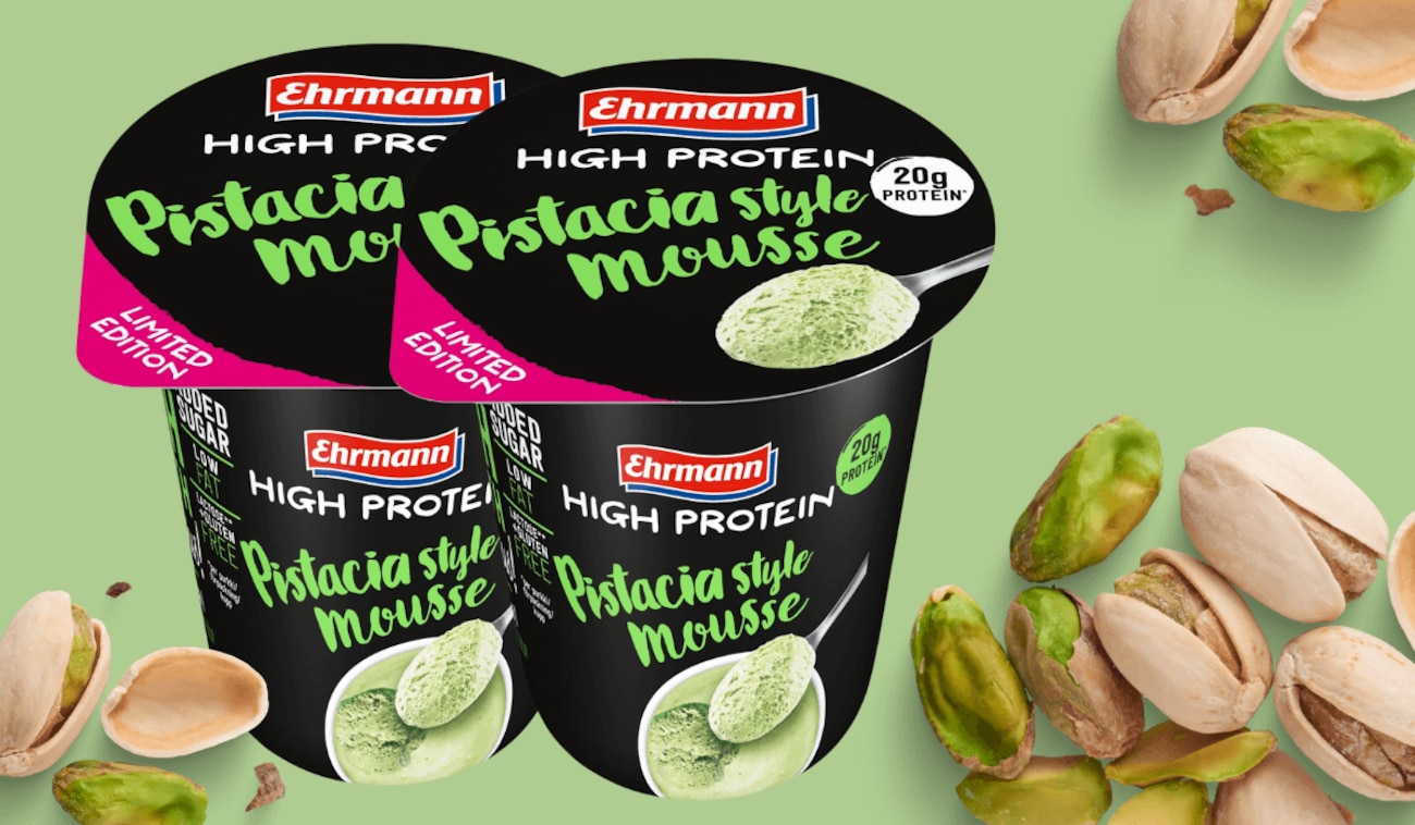 Neue Limited Editionen: Ehrmann HIGH PROTEIN Mousse Pistazie, Mango & Banana Pudding