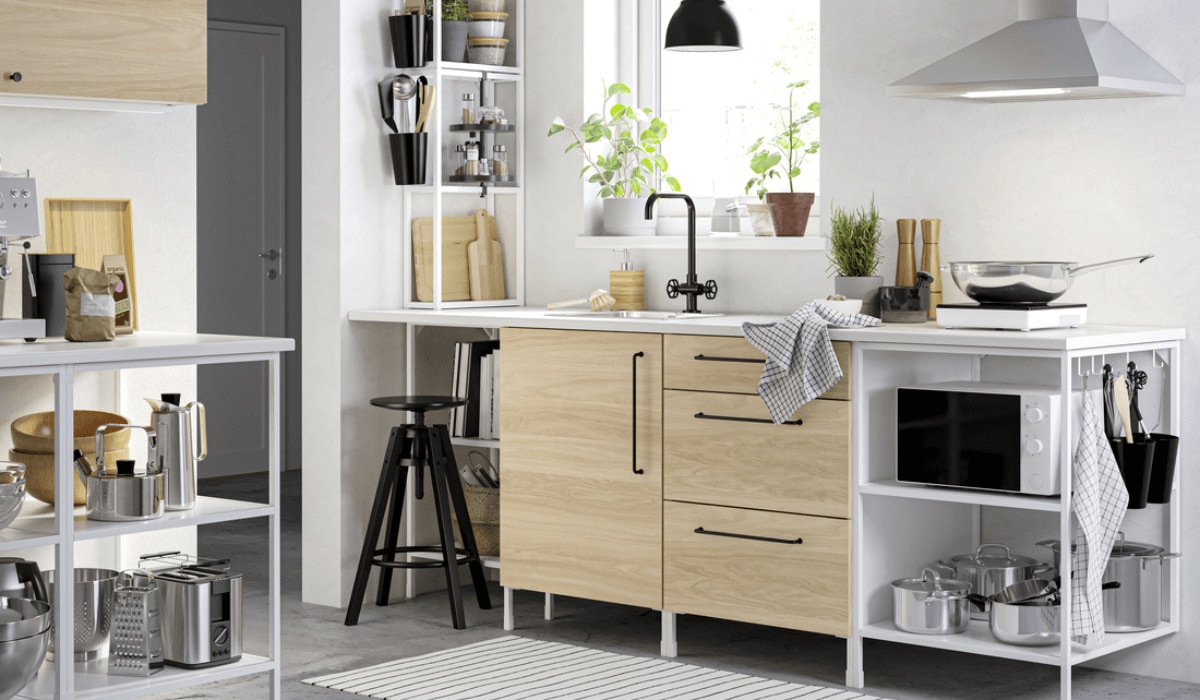 IKEA Enhet Küchenzeile in weiß und hellbraun