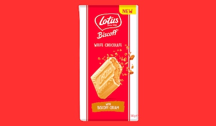 Lotus Biscoff: Weiße Schokoladentafel mit Creme-Füllung
