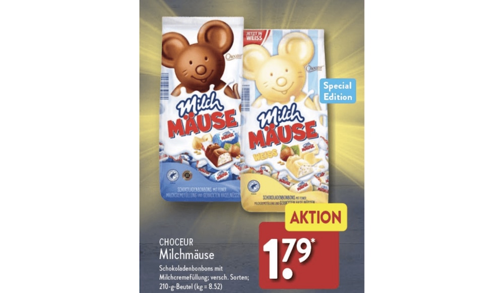 Limited Edition: Weiße Milchmäuse bei ALDI Nord