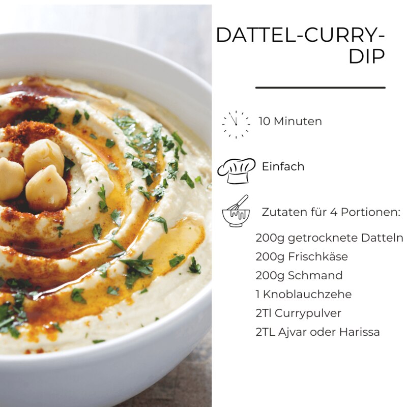 Zutatenliste Dattel-Curry-Dip