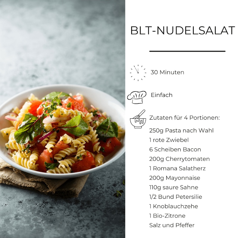 Zutatenliste BLT-Nudelsalat