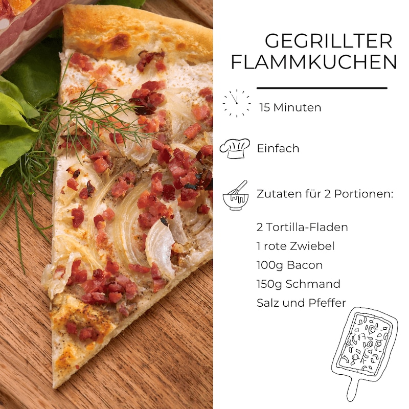 Zutatenliste gegrillter Flammkuchen
