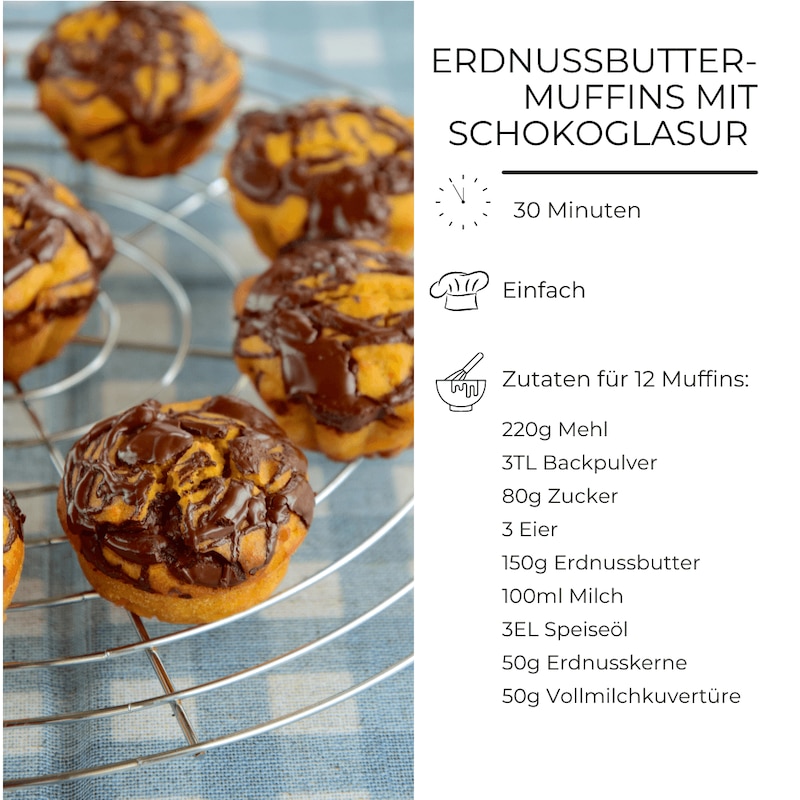 Erdnussbutter-Muffins mit Schokoglasur