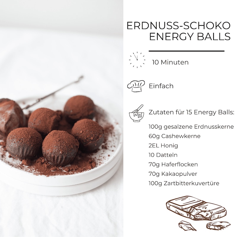 Zutatenliste Erdnuss-Schoko Energy Balls