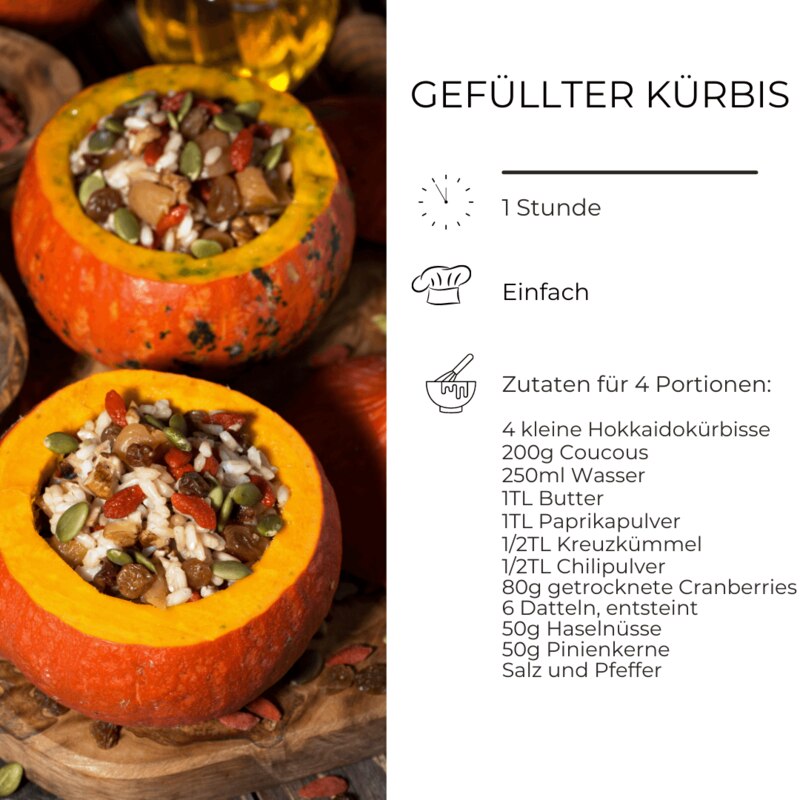 Zutatenliste für gefüllten Kürbis