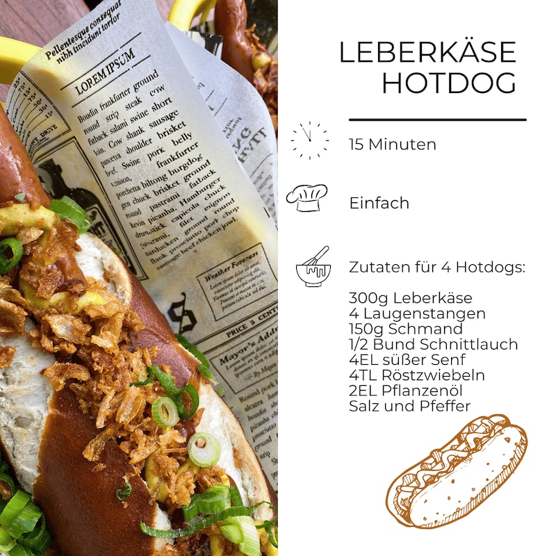 Zutatenliste für Leberkäse Hotdogs