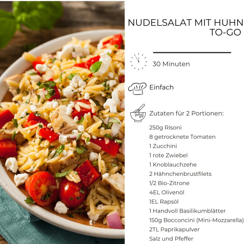 Zutatenliste Nudelsalat mit Huhn To-Go