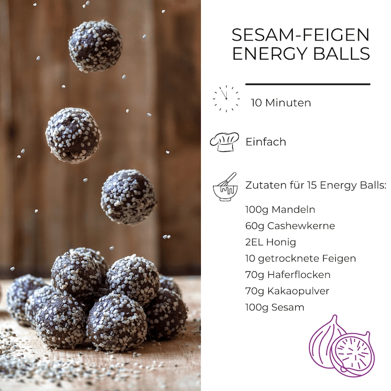 Zutatenliste Sesam-Feigen Energy Balls
