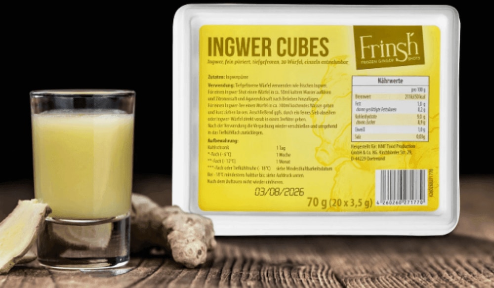 Frinsh Frozen Ingwer Shots mit Verpackung