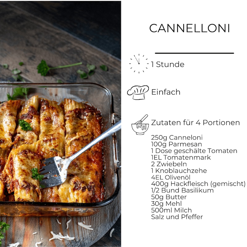 Zutatenliste für Cannelloni