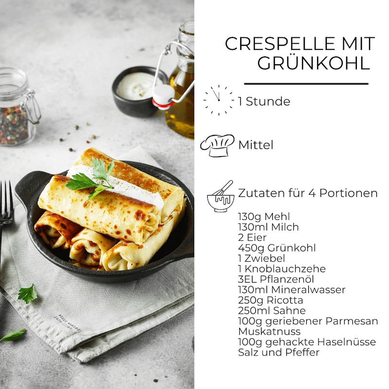 Zutatenliste für Crespelle mit Grünkohl