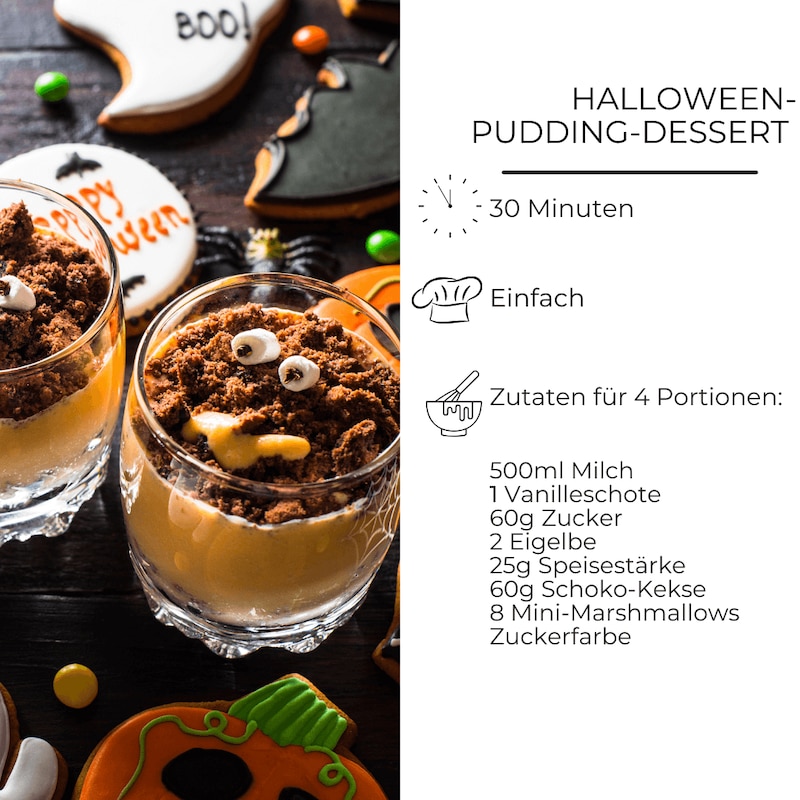 Zutatenliste für Halloween-Pudding-Dessert