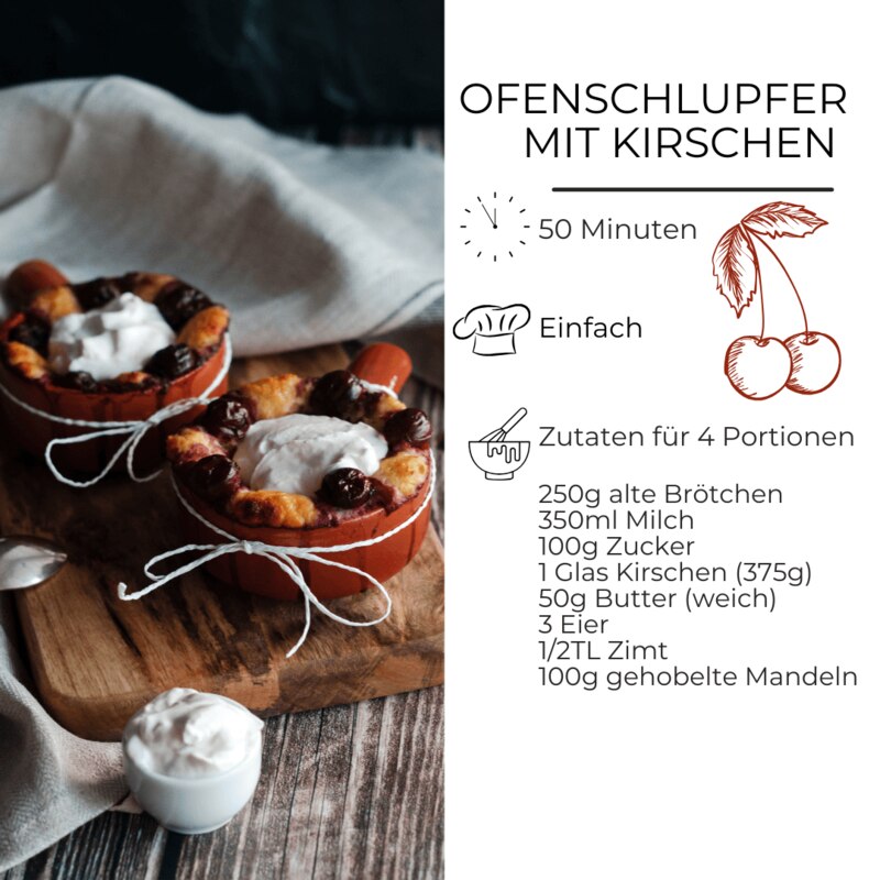 Zutatenliste für Ofenschlupfer mit Kirschen
