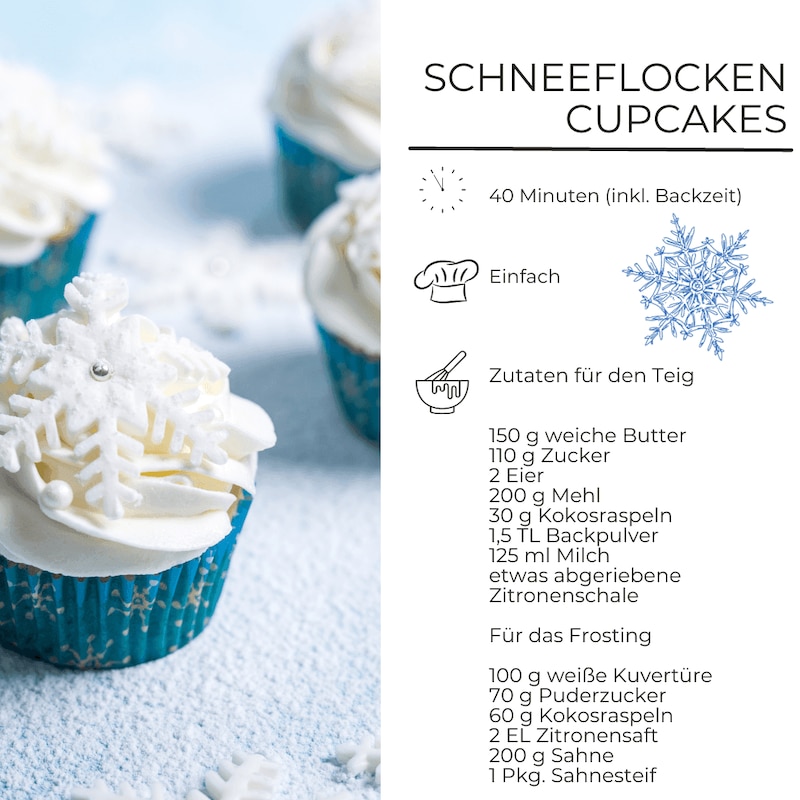 Zutaten für Schneeflocken Cupcakes