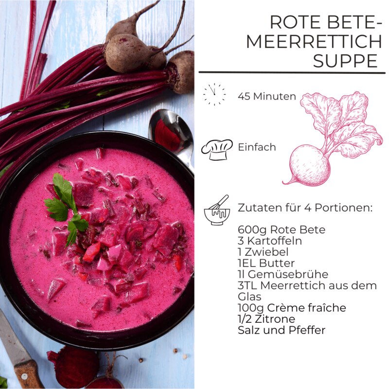 Zutatenliste für Rote Bete Suppe mit Meerrettich