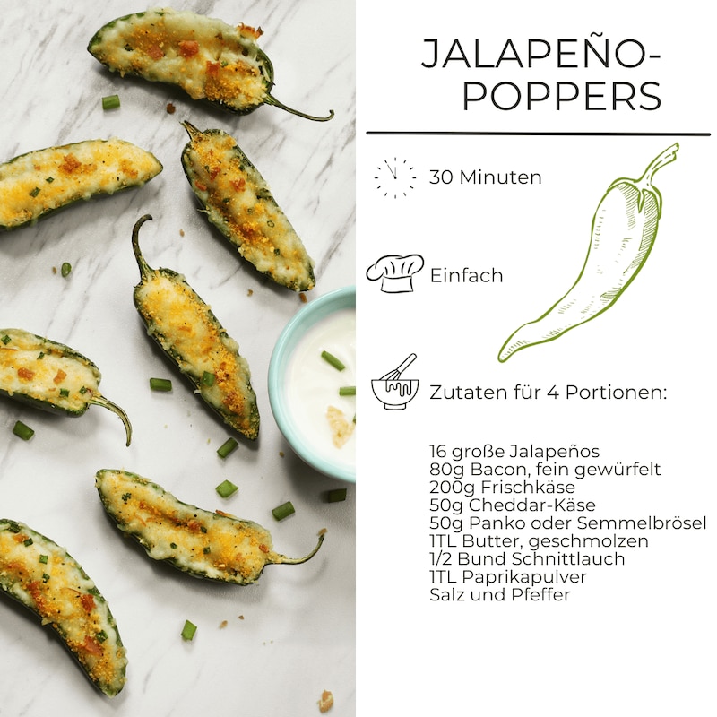 Zutatenliste für Jalapeño-Poppers