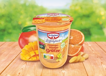Dr. Oetker Löffelglück: Sommerliche Orange-Mango-Grütze