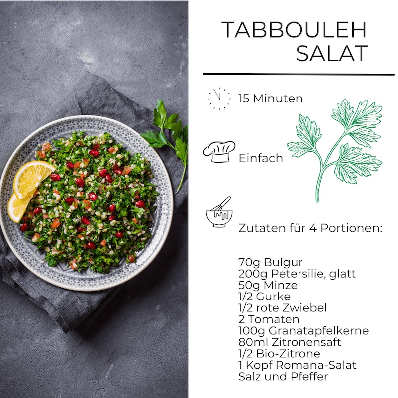 Zutatenliste für Tabbouleh-Salat