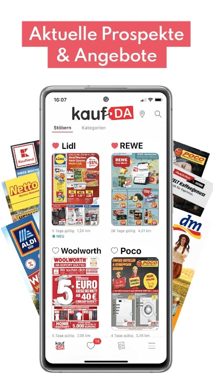 Startseite der kaufDA App mit vielen Prospekten