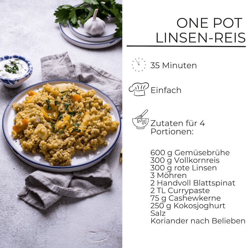 Zutaten für Linsen-Reis One Pot