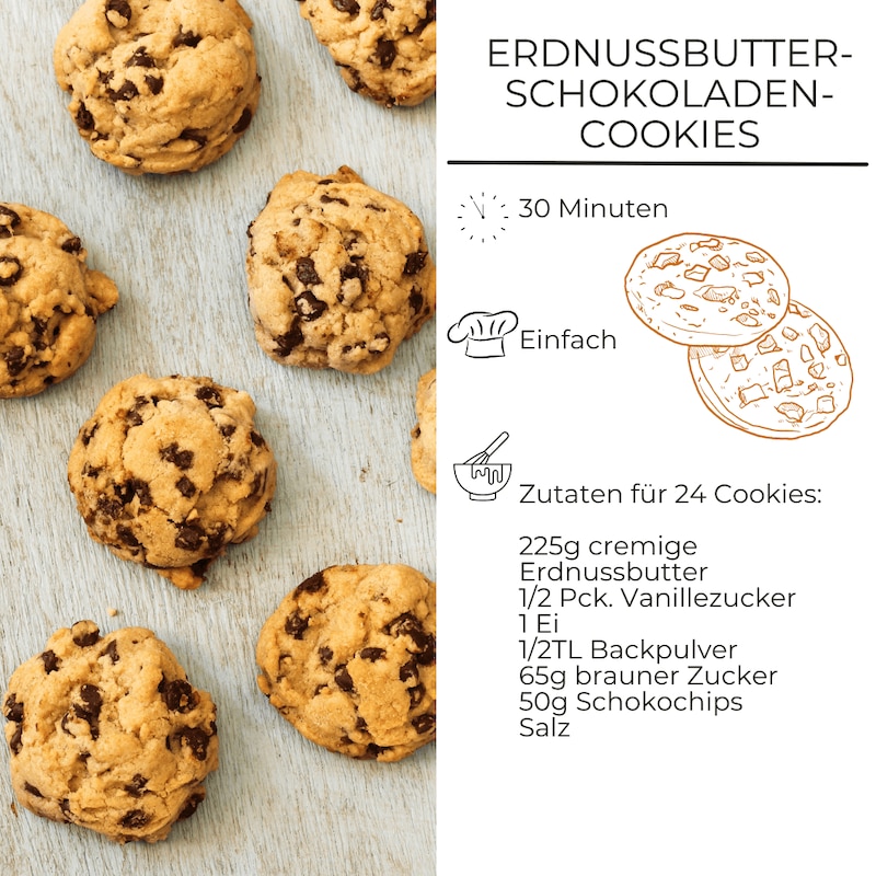 Erdnussbutter-Zutatenliste für Schokoladen-Cookies aus dem Airfryer