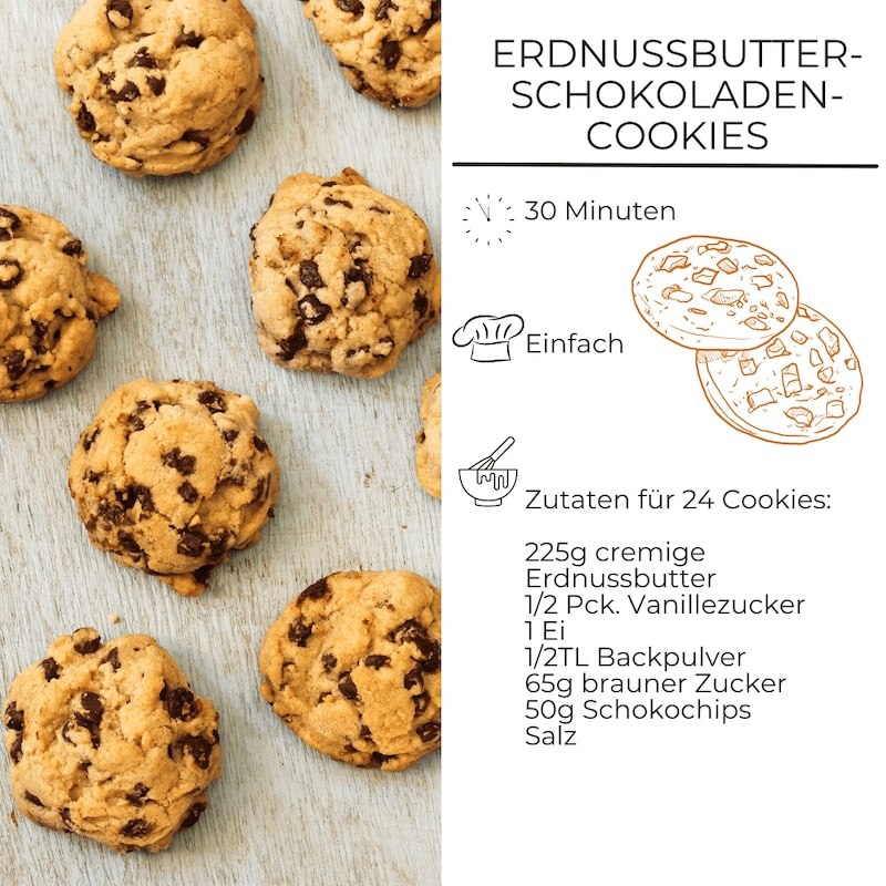 Erdnussbutter-Zutatenliste für Schokoladen-Cookies aus dem Airfryer