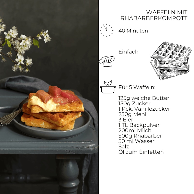 Waffeln mit Rhabarberkompott