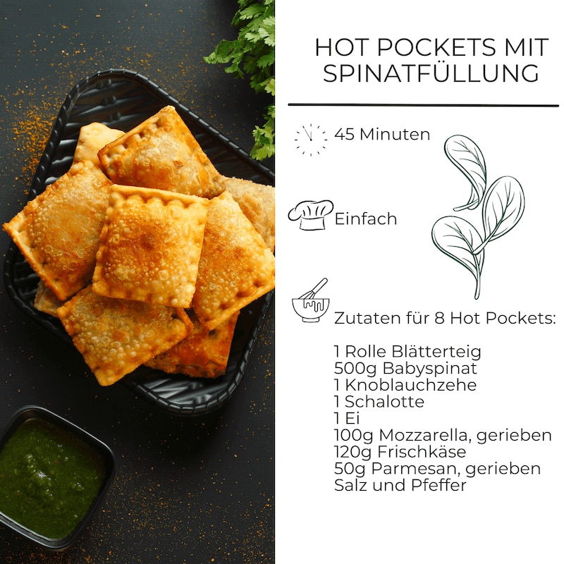 Zutatenliste für Hot Pockets mit Spinatfüllung