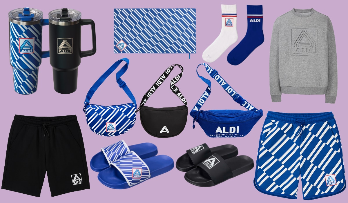 lila Hintergrund, Aldi Nord Merch (Schuhe, Hosen, Taschen).png