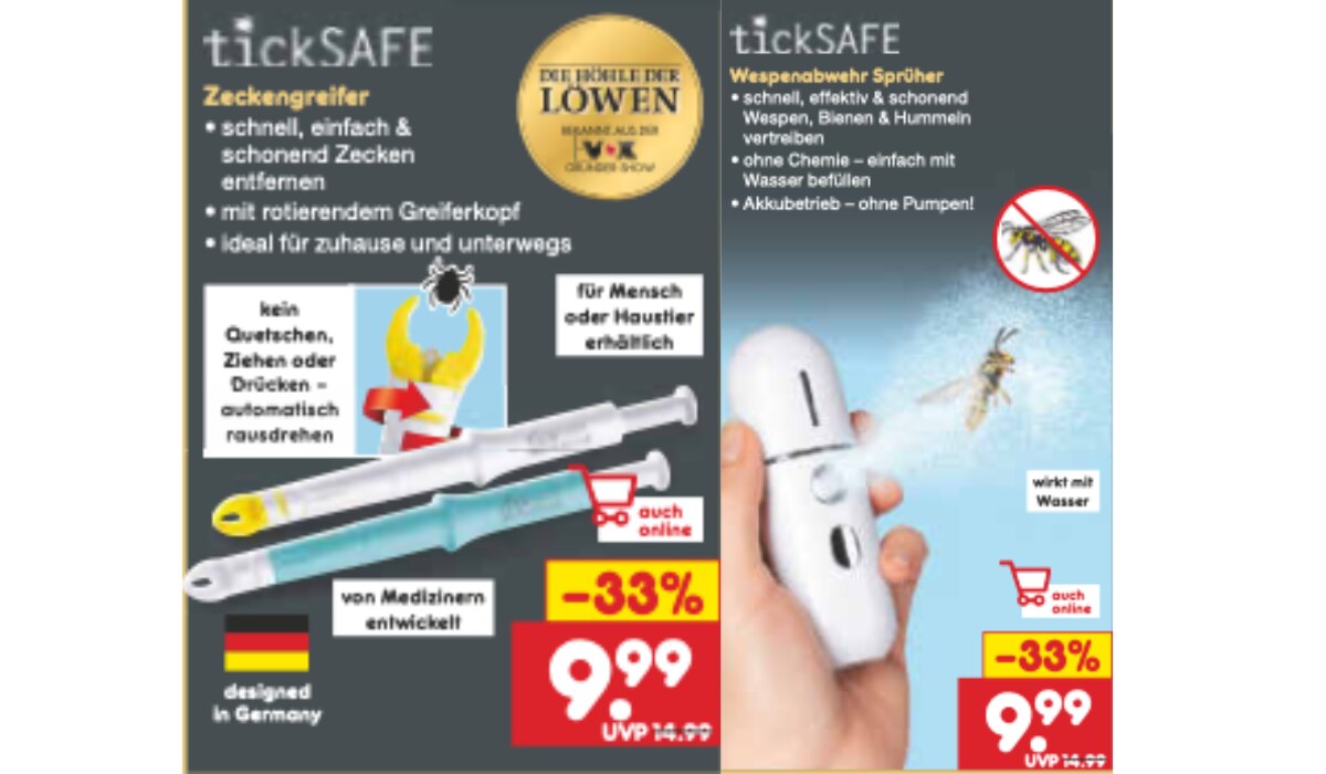 ticksafe Zeckengreifer und Wespenabwehr Sprüher bei Netto Marken-Discount 28.04.2025