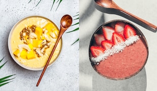 zwei Smoothie Bowls in einer Schüssel